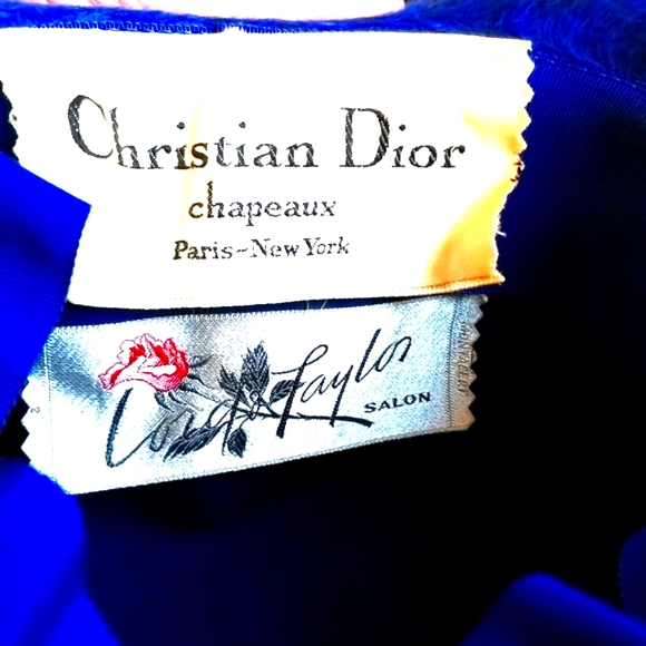 60's DIOR CHRISTIAN Lord & Taylor Union Tag RARE Blue Angora Collector Chapeax - Picture 2 of 16